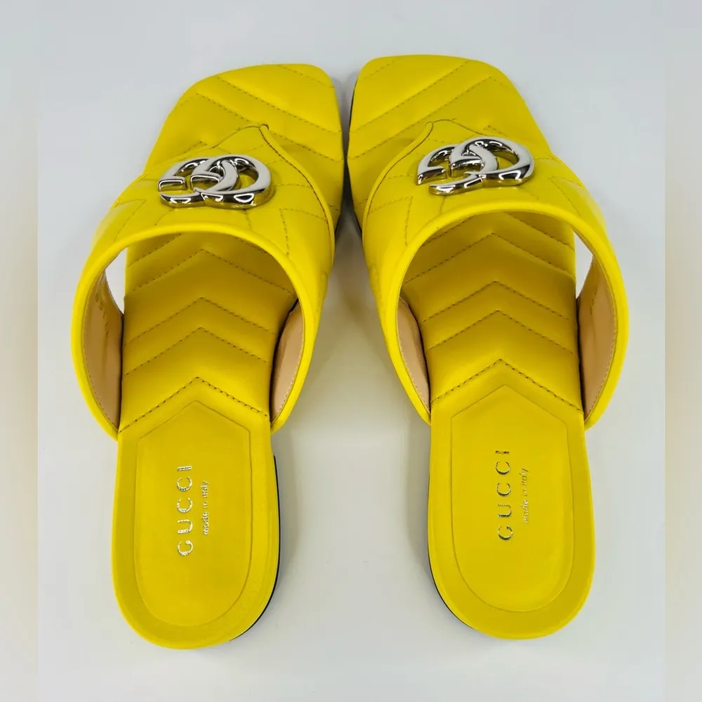 Gucci Marmont Double G Chevron GG Logo Yellow Thong Flat Sandals Size EU 37 - Image 9