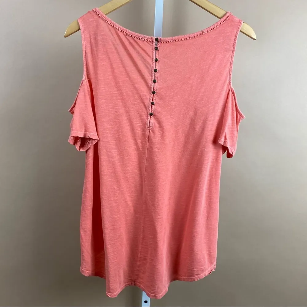 Lucky Brand Size Large Boho Coral Cold Shoulder Top Off The Shoulder Flowy - Image 4