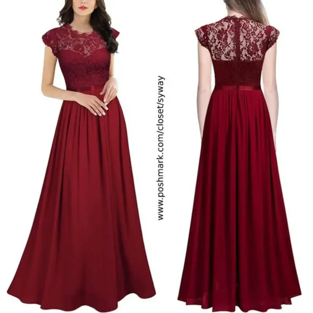 Miusol NWT Formal Magenta Floral Lace Bridesmaid Party Maxi Dress - Image 13