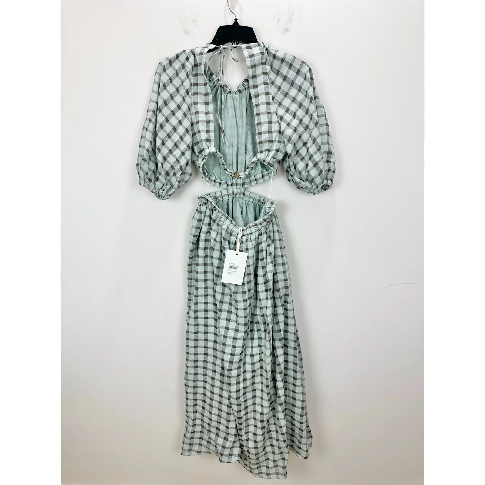 Significant Other Emily Midi Dress Gingham Mint Check Cotton Cutout US 4 NWT Blue - Image 10