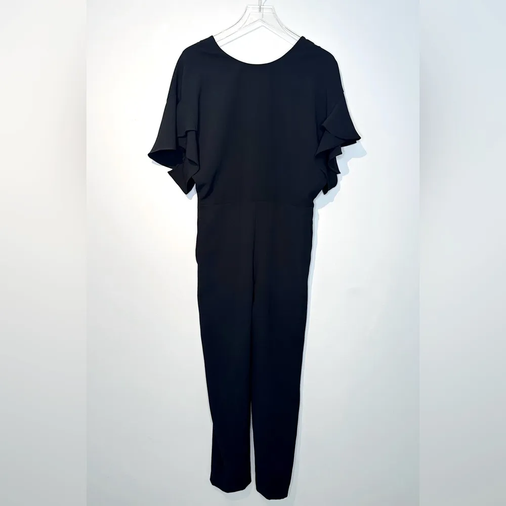 Iro Singles Scoopneck Flutter Sleeve Deep V Back Black Jumpsuit Pants Sz 40 NWT - Image 15