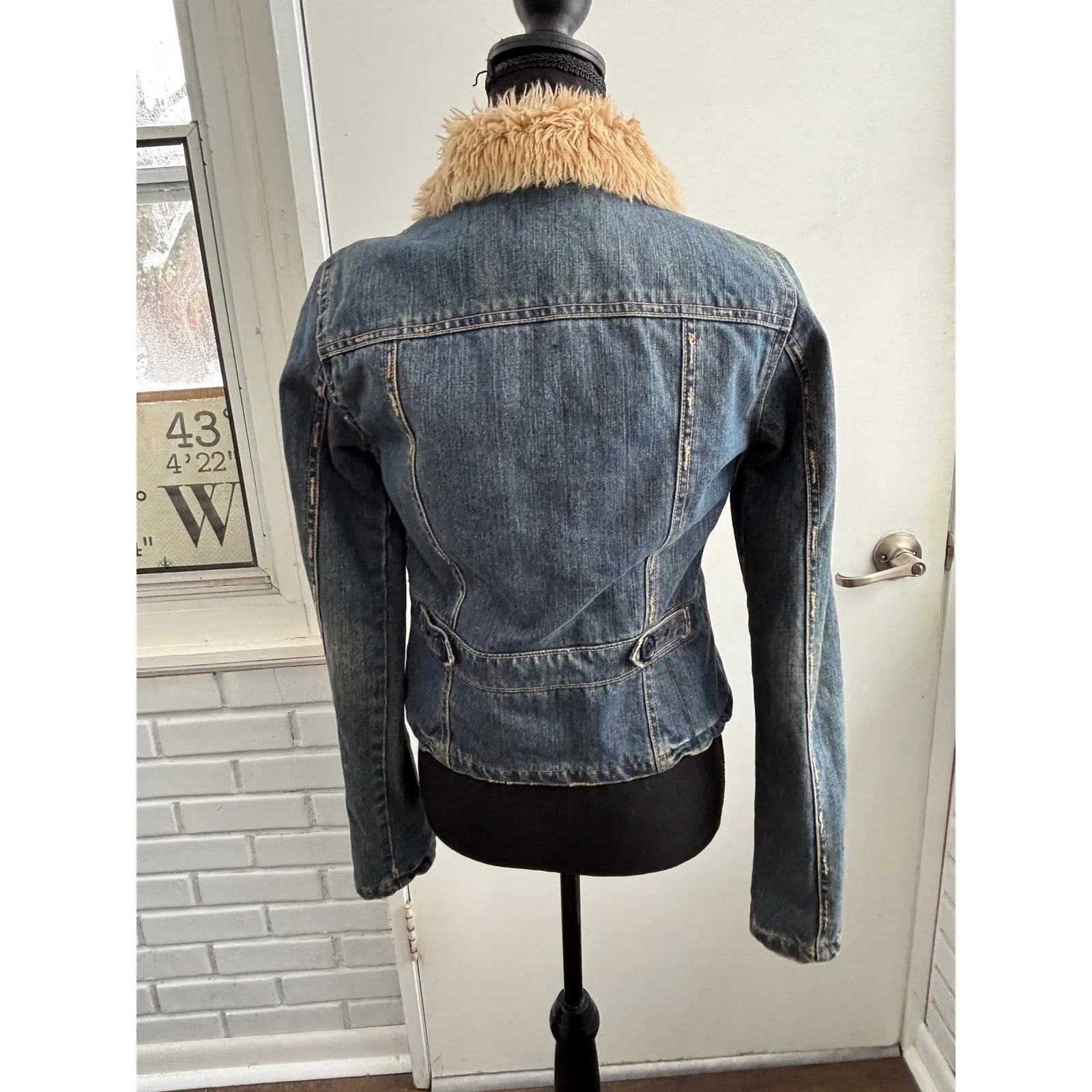 Abercrombie Denim Shearling Collar Quilted Lining Jacket Large Y2K vintage jean Blue - Image 5