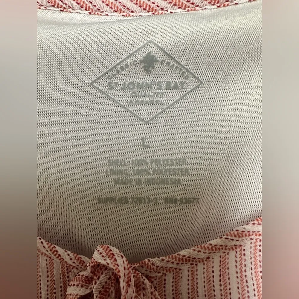 St. John’s Bay embroidered detail tie vneck pink/white pin striped blouse - Image 3