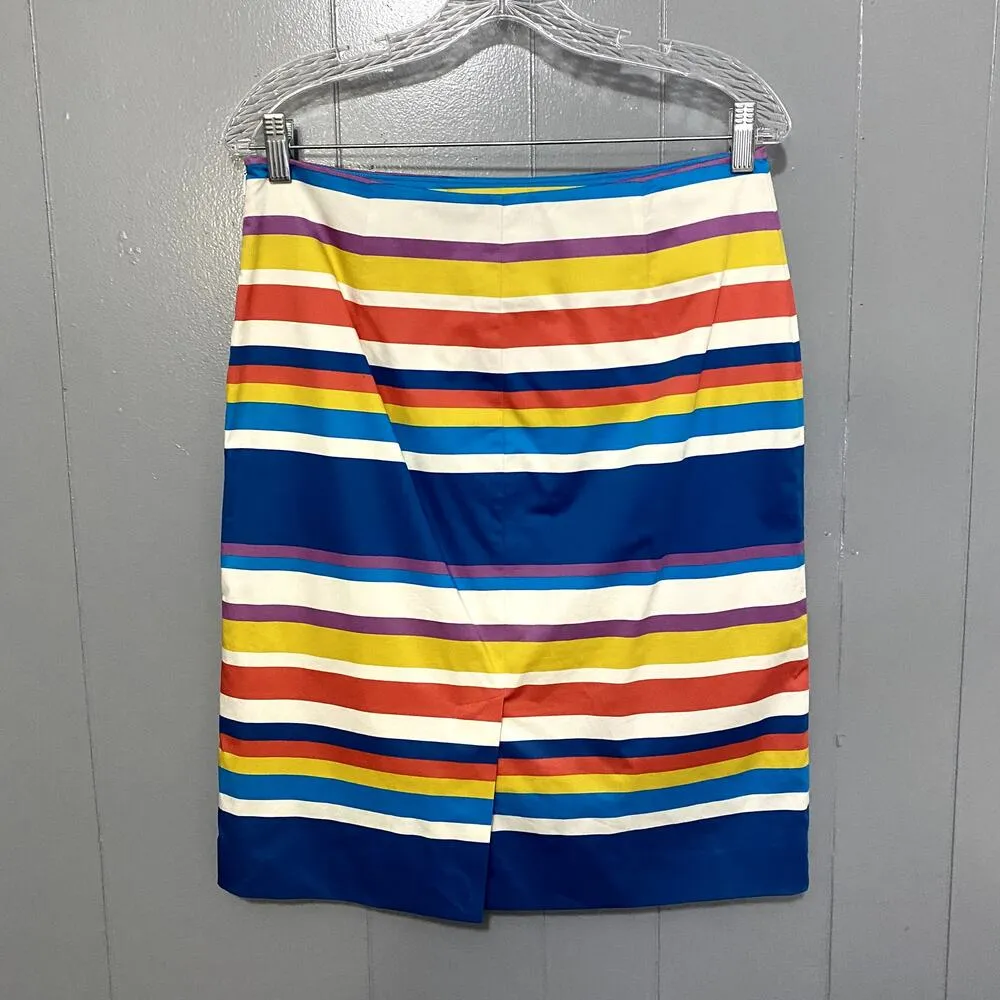 Boden Blue Colorful Straight & Pencil Striped Classic Office Preppy Skirt 8 - Image 4