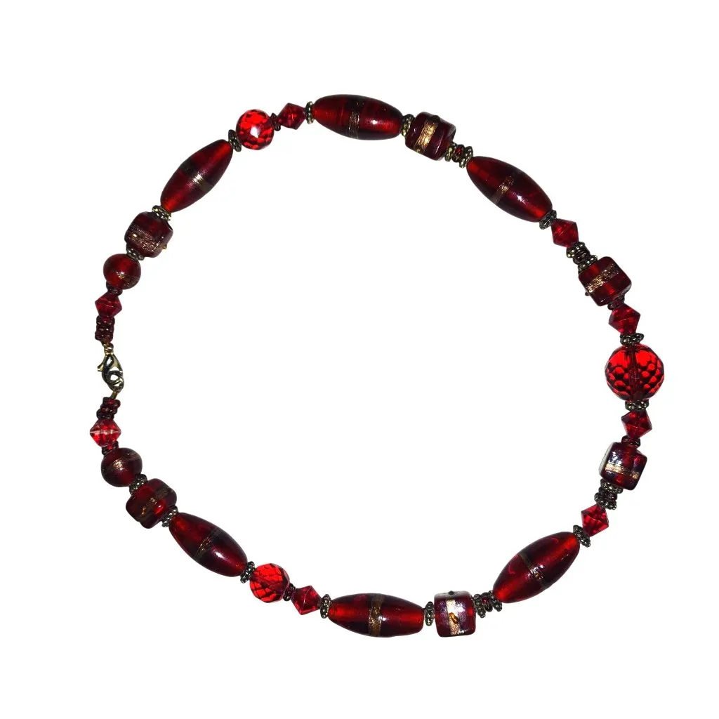 Red Murano Glass Necklace Earrings Vintage Set Gold Accents 17 Inch French Hook - Image 3