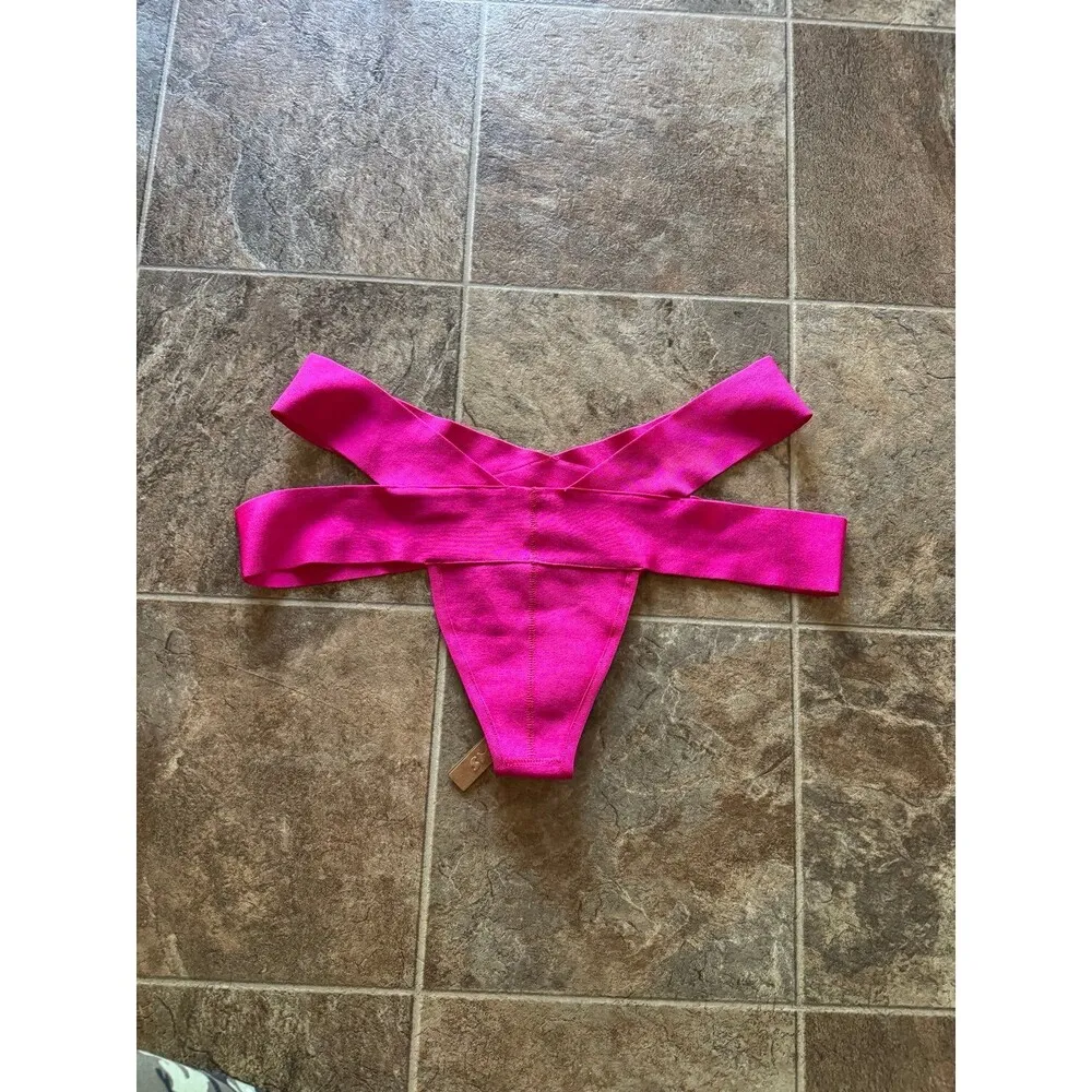 Skims Swim Knit Strappy Bikini Bottom Magenta Size 3X - Image 8