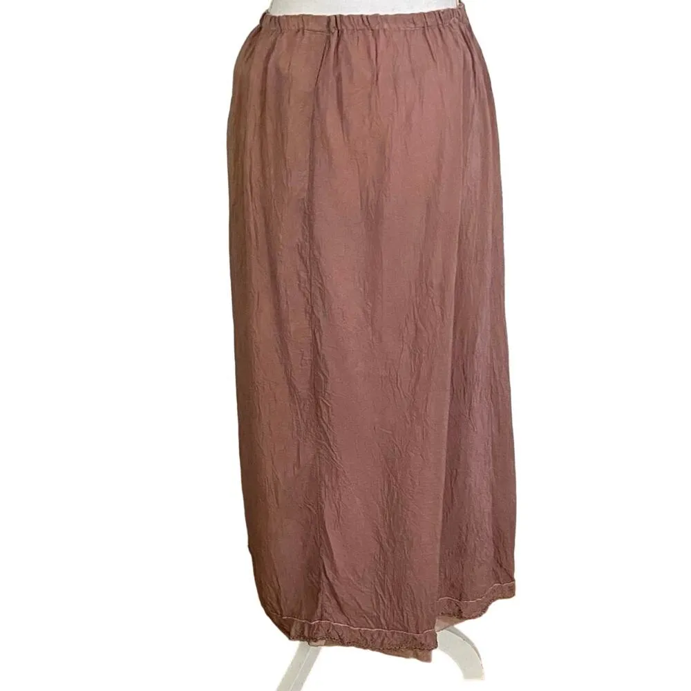 Vintage Johnny Was Collection L Maxi Skirt Lined Embroidered Hem Mauve Crinkle - Image 2