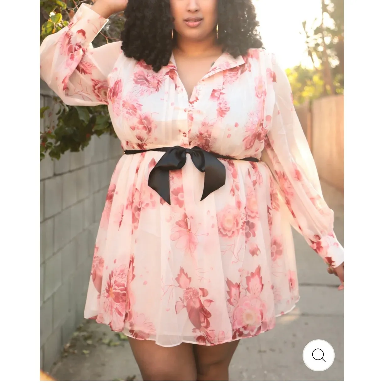 Sante Grace Vetements Mini Dress Sheer Pink Floral Empire Waist Long Sleeve Size 1X - Image 11