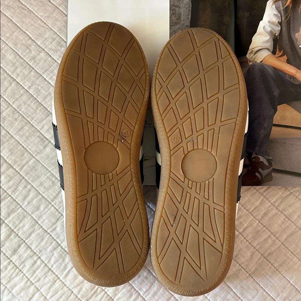 Stefano Lauran white leather suede black stripe sporty low sneakers 41 - Image 7