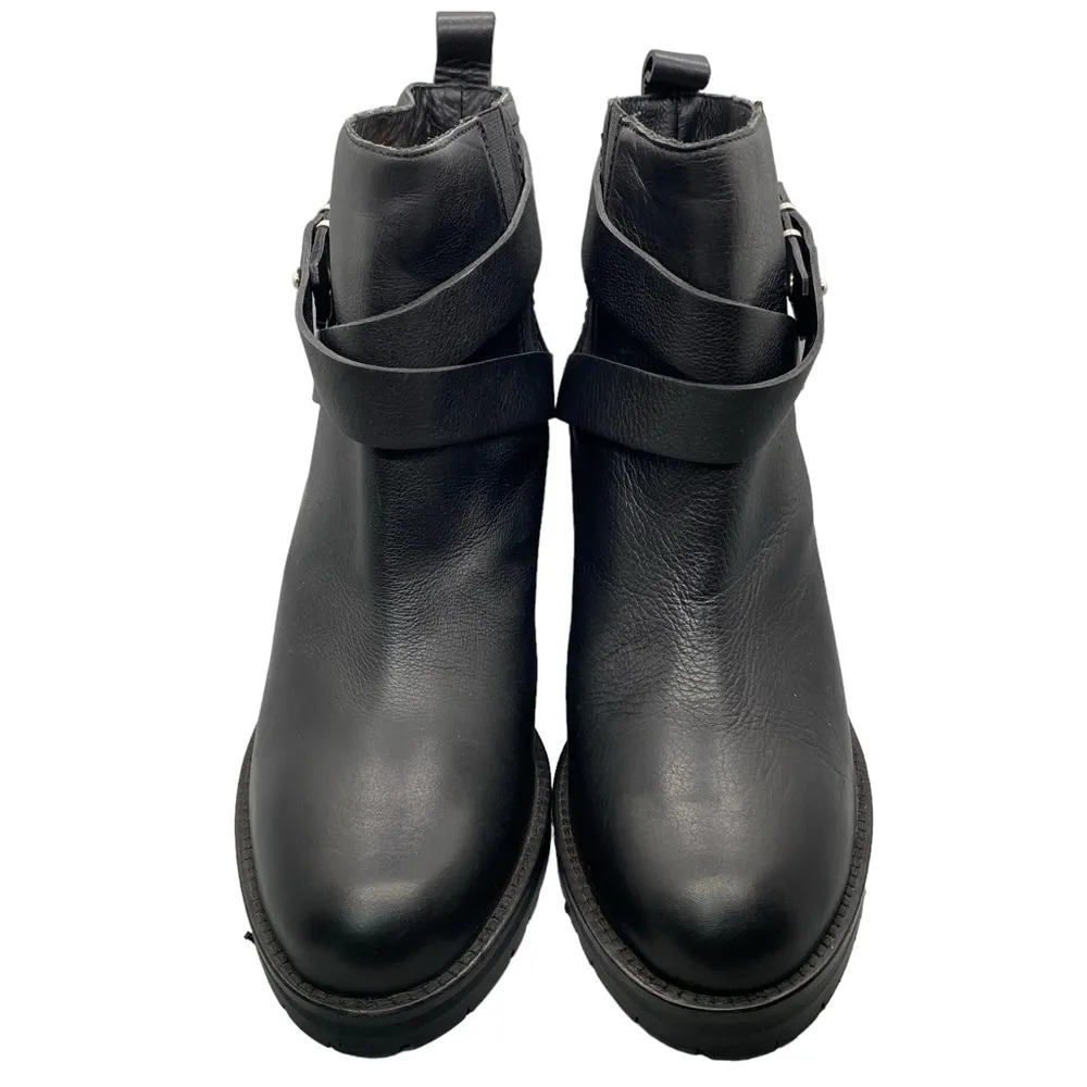 Rebecca Taylor Black Leather Moto Block Heel Ankle‎ Booties Size EU 39 Italy - Image 2