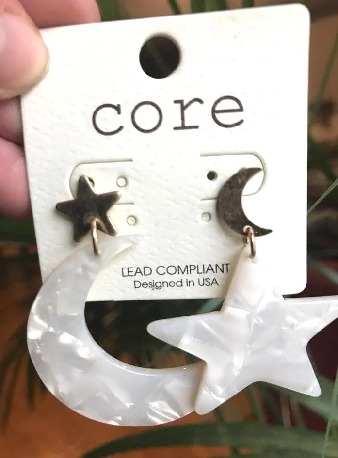 Moon And Star Earrings White - Image 2