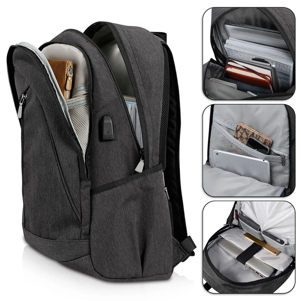 ibagbar Water Resistant Laptop Backpack with USB Charging Port Gray - Image 2