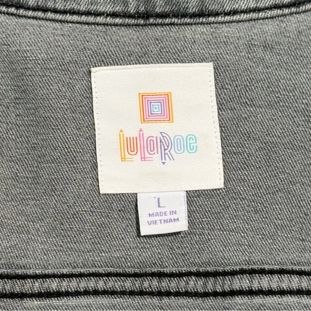 LuLaRoe Charcoal Cropped Jean Jacket Women’s Large - Image 7