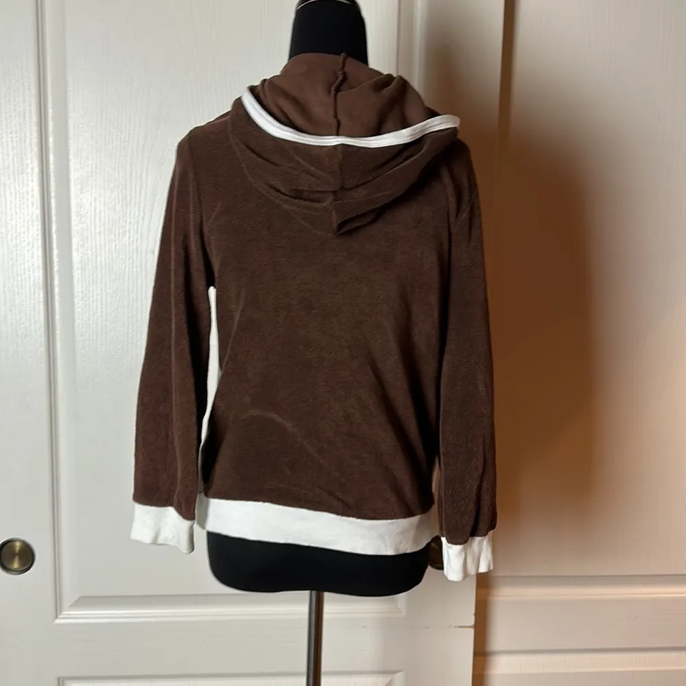 ELLA MOSS RETRO PINK BROWN WHITE COLOR BLOCK TERRY CLOTH ZIP UP HOODIE - Image 3