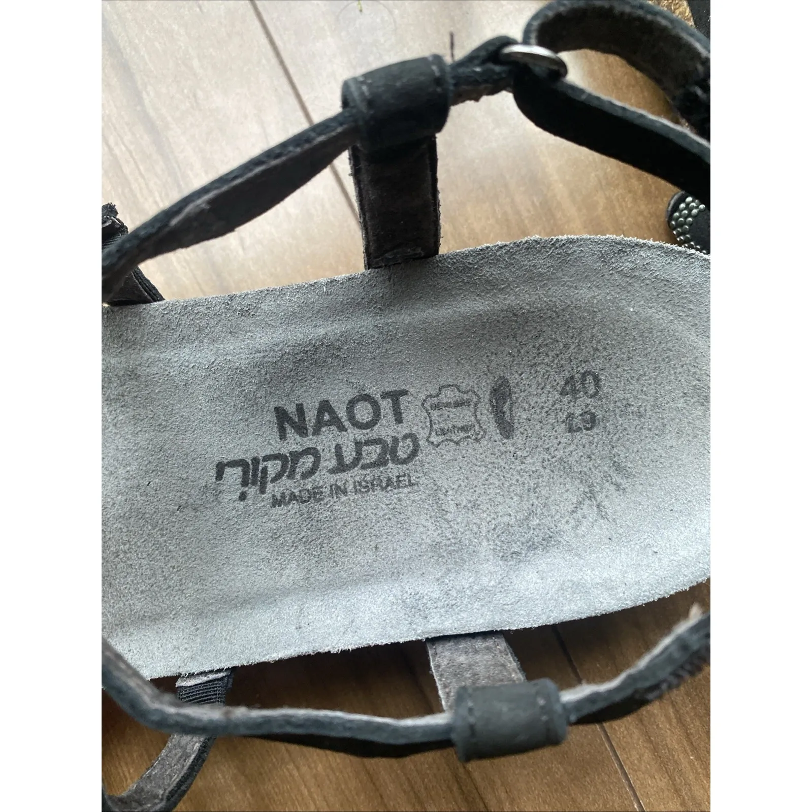 NAOT Womens 9 40 Black Leather Wedge Sandals Made In Israel Adjustable Ankle - Image 4