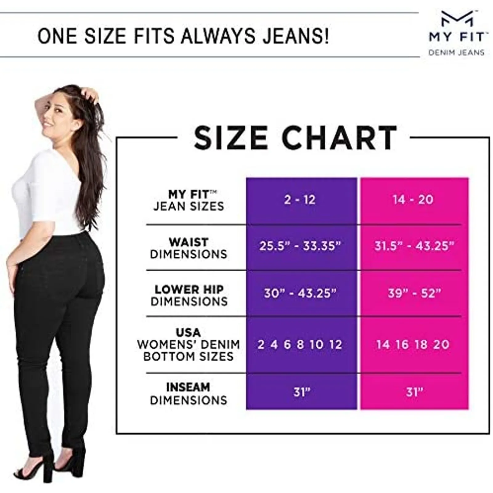 My Fit Womens Jeans One Size Fits 14 16 18 20 As Seen‎ on TV Dark Wash NEW Blue - Image 2