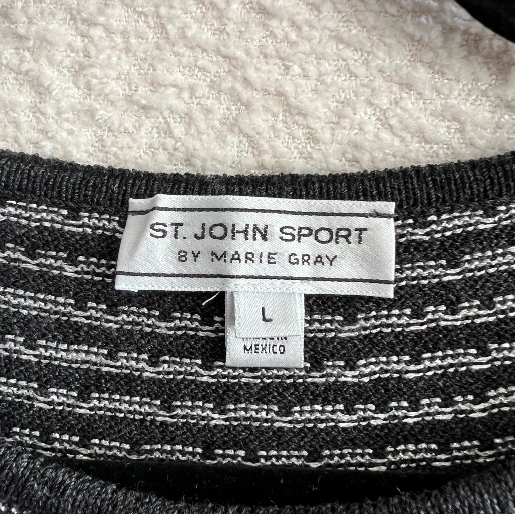 St. John Sport Women’s Black Wool Blend Zipper Cardigan Sweater Set Size Large Gray - Image 6