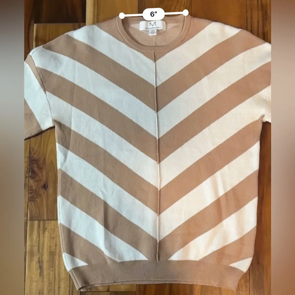 Magaschoni Tan and Cream Chevron Crewneck Sweater - Image 9
