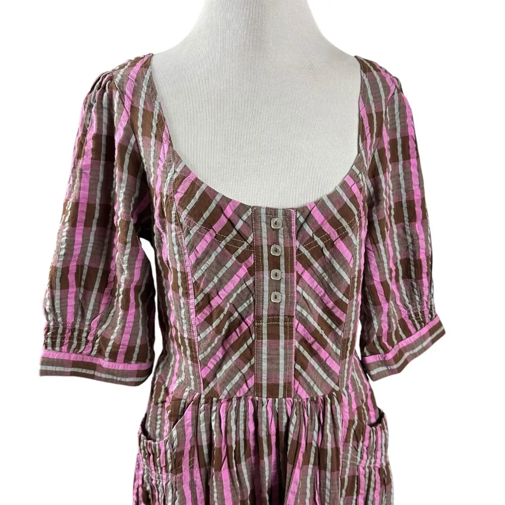 Free People Tulie Plaid Midi Dress Pink Brown Small NWT Western Prairie Preppy - Image 6