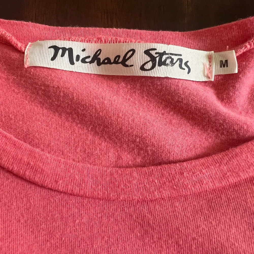 Michael Stars Coral Ruched Sleeve T-Shirt Dress - Medium - Image 3