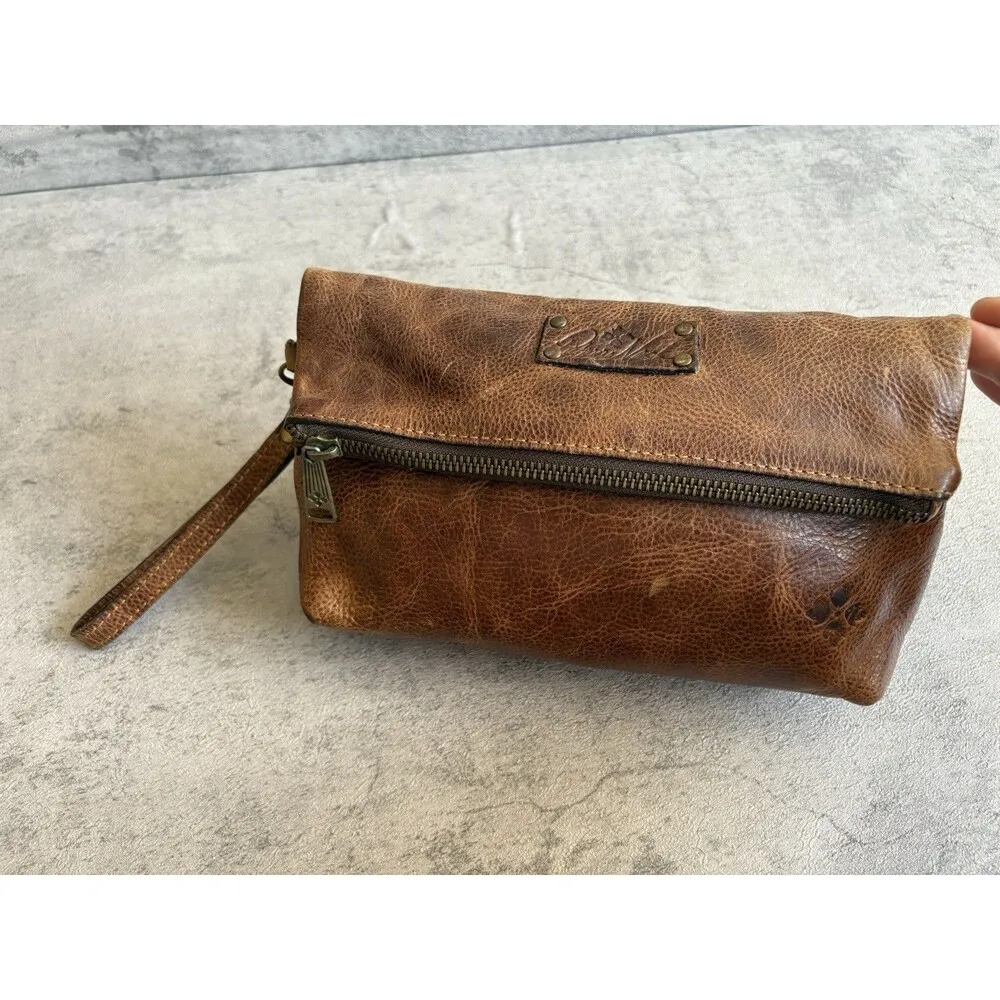 VTG Patricia Nash Valerie Brown Leather Magnet Fold Over Clutch Wristlet HandBag - Image 2