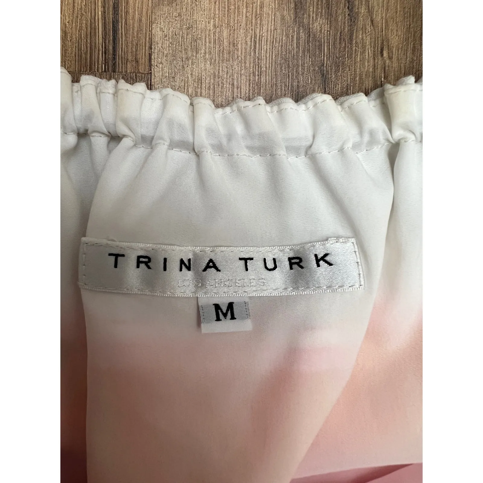 Trina Turk Off-Shoulder Blouse M – Colorblock Puff Sleeve Top – Made in‎ CA - Image 8