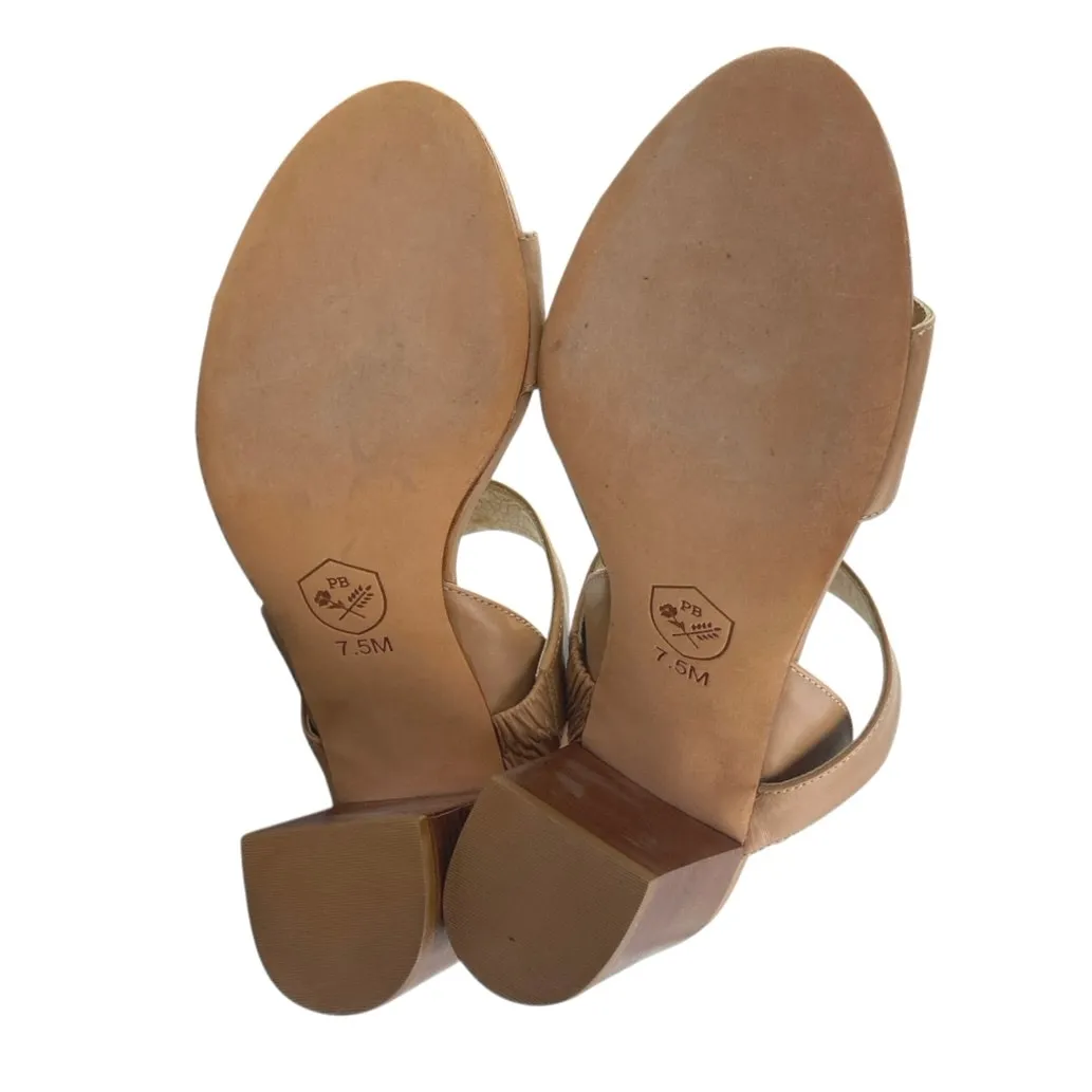 Poppy Barley Womens Brown Tan leather Open Toe Block Heels Slingback Sandals 7.5 - Image 4