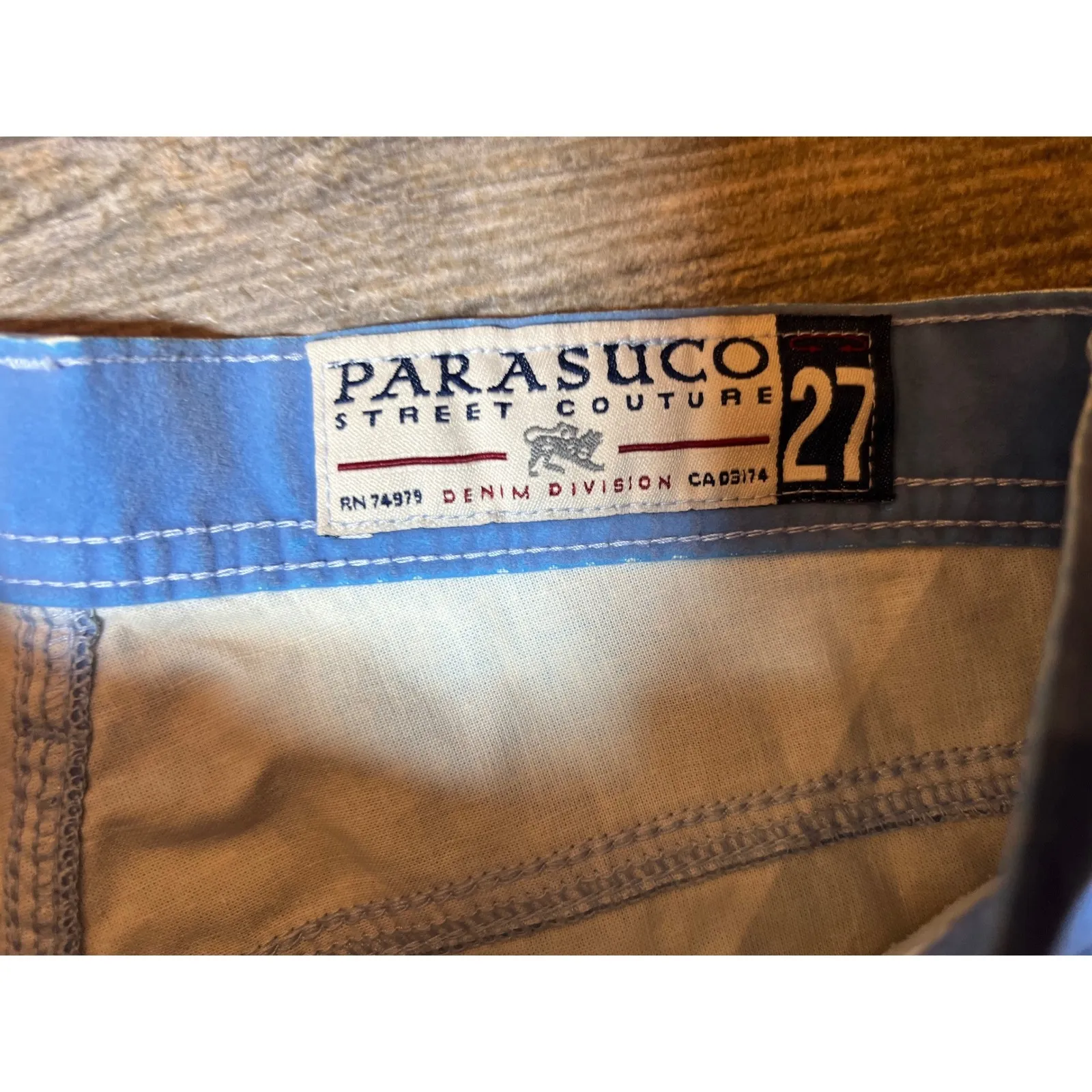 Vintage PARASUCO Street Couture Blue Velvet Bootcut Flare Jeans Size 27x31 90s - Image 4