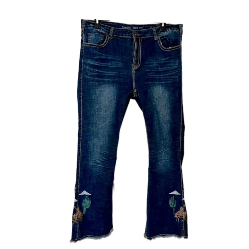 Cowgirl Tuff oasis trouser bootcut with horse/cactus embroidery 40 X 33 Blue Size 20 plus - Image 2