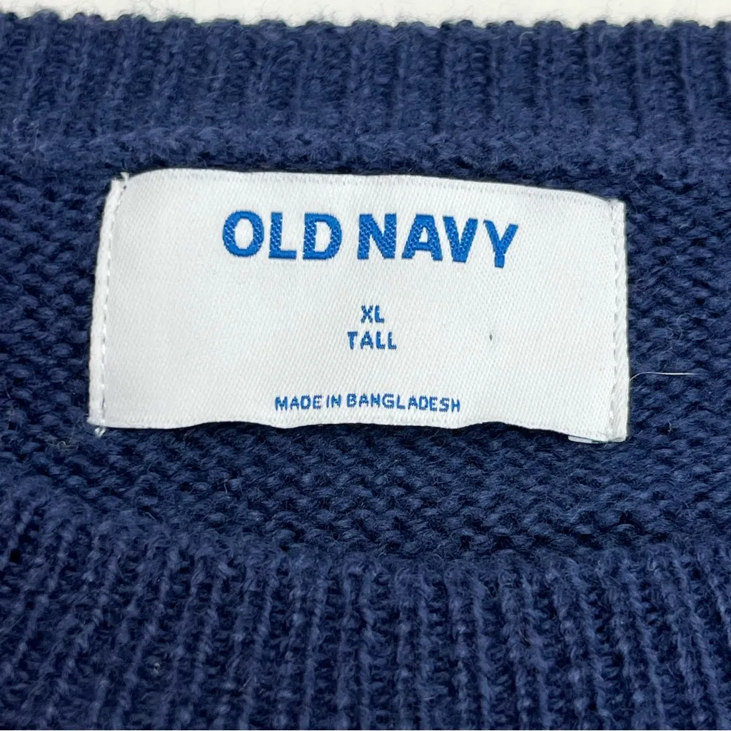 Old‎ Navy Women Navy Blue Fair Isle Long Sleeves Knit Pullover Sweater XL Tall - Image 2