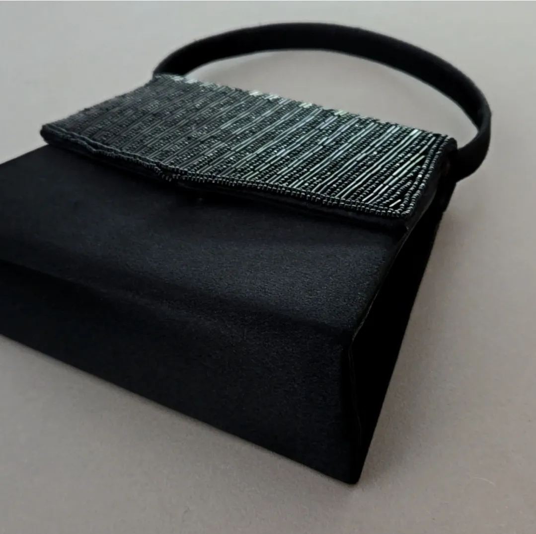 Vintage Bijoux Terner Small Black Beaded Evening Bag Purse Crossbody Clutch - Image 5