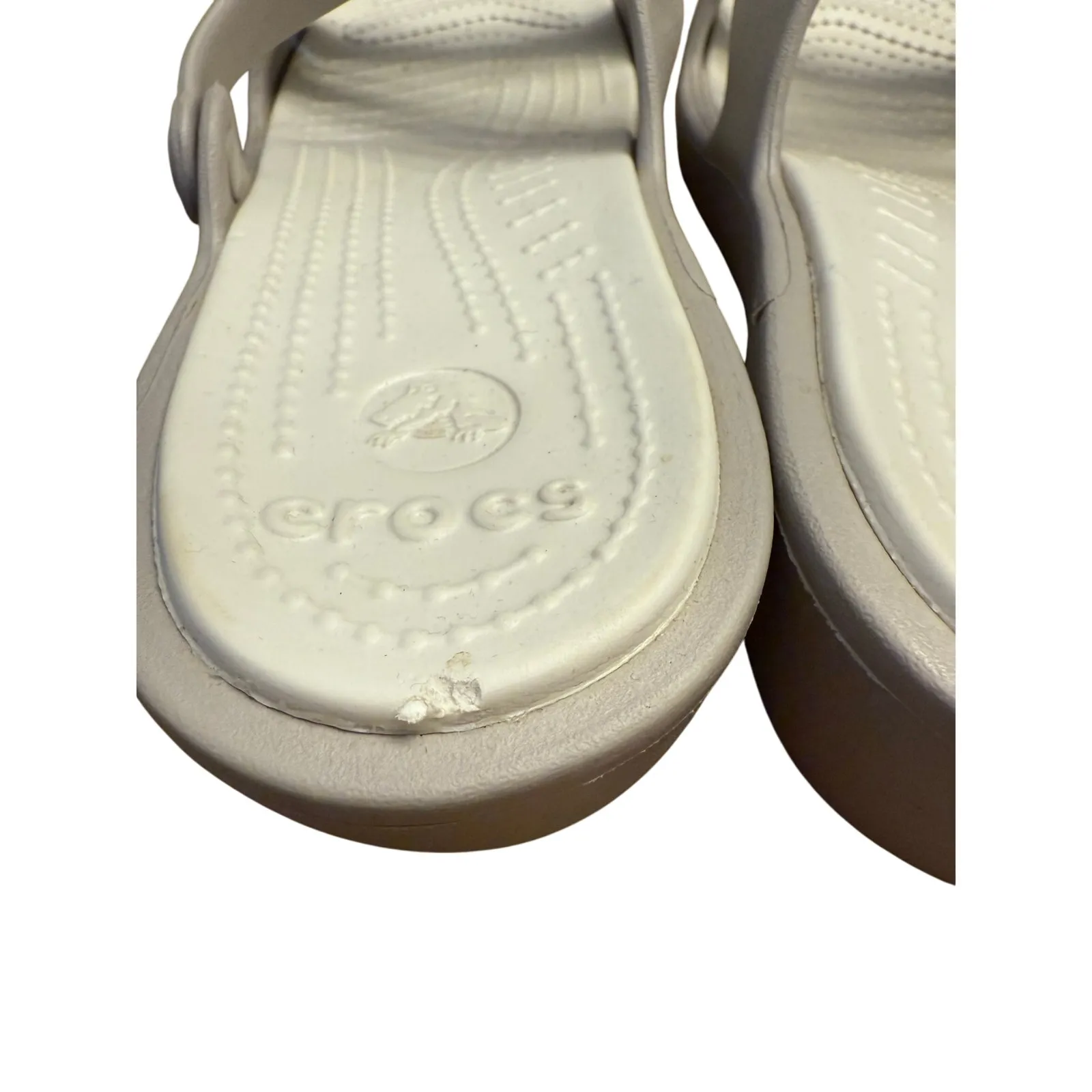 CROCS Patricia Low Wedge Slide Sandals Women’s Size 10 Beige Comfort Strappy - Image 6