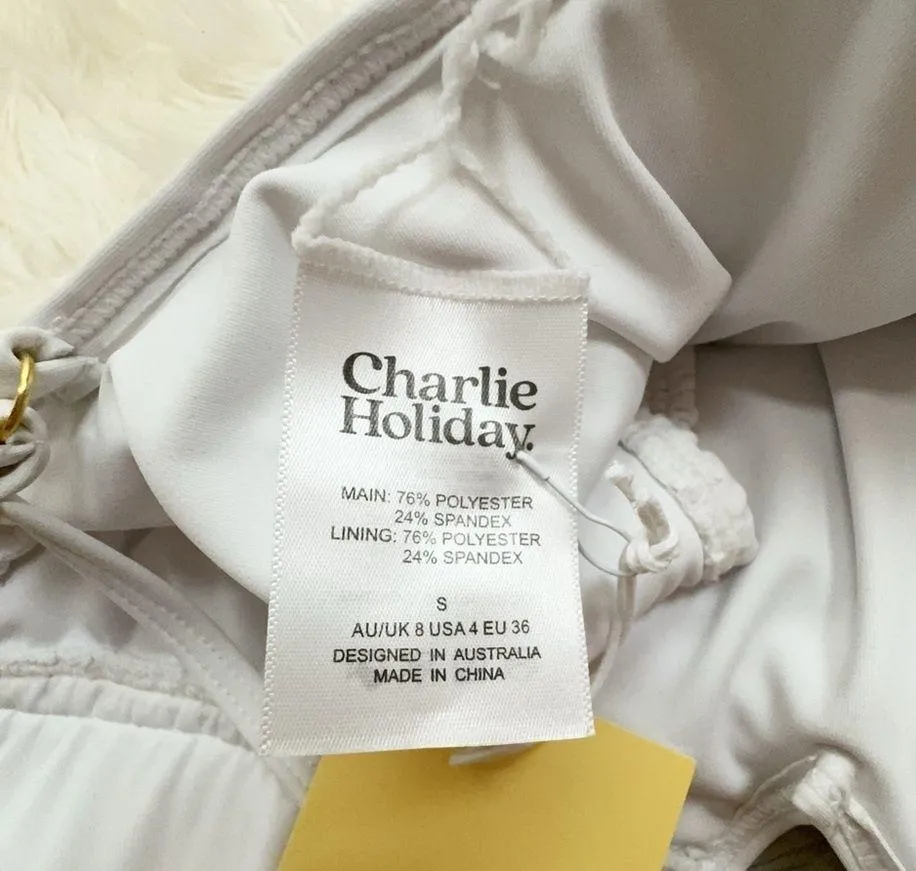 Charlie Holiday Jodie Shirred One Piece Swimwear Swimsuit in White Size Small - Image 5