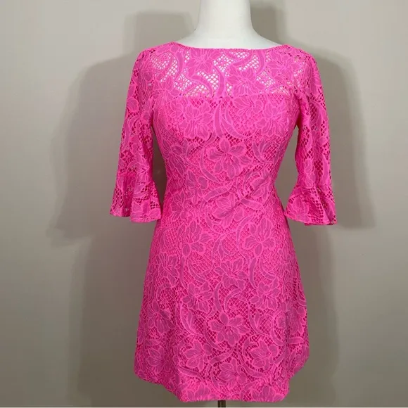 Lilly Pulitzer Allyson Pink Tropics Floral Vines Lace Dress - Image 2