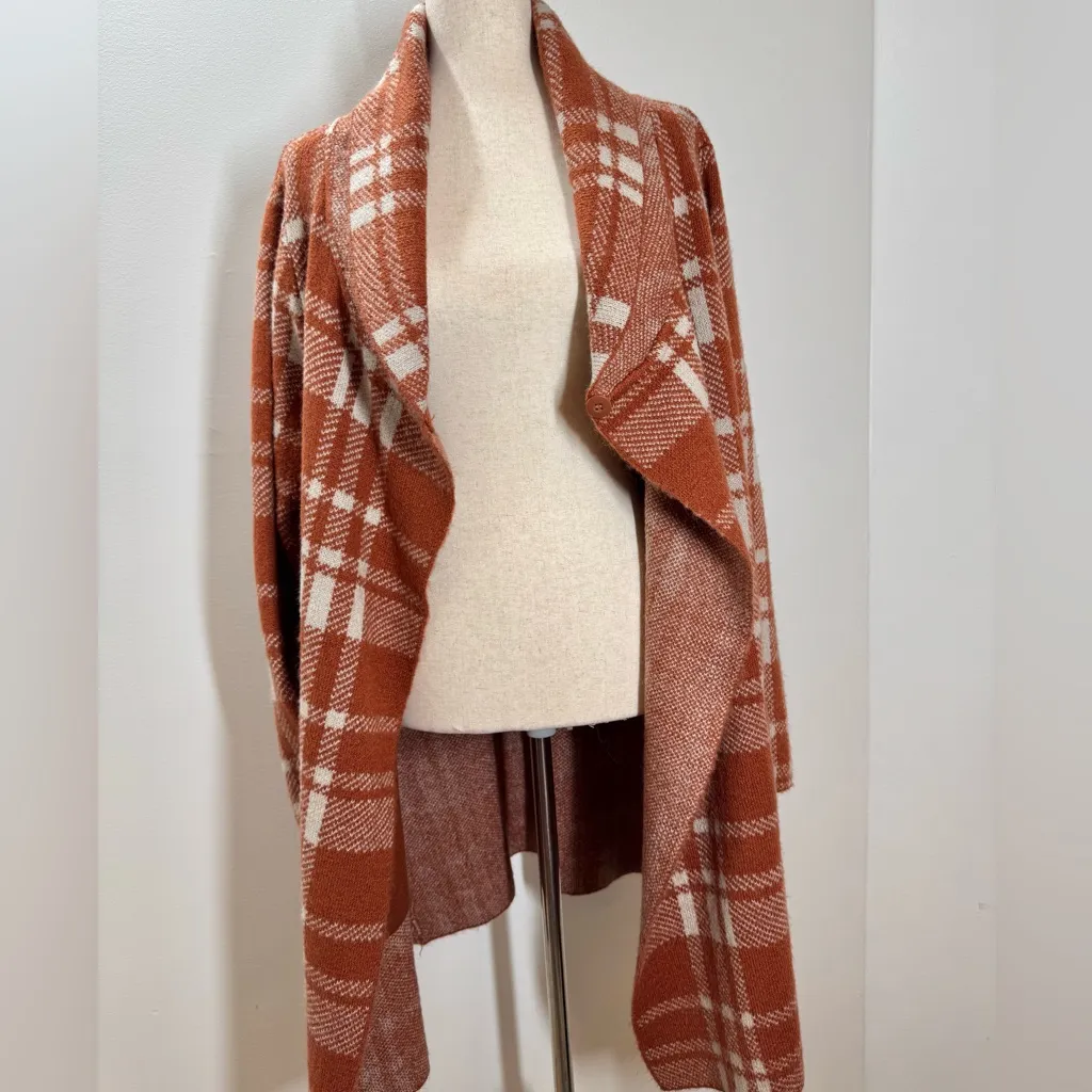 Max Studio Long Plaid Cardigan - Burnt Orange and Cream preppy collegiate szXL - Image 3
