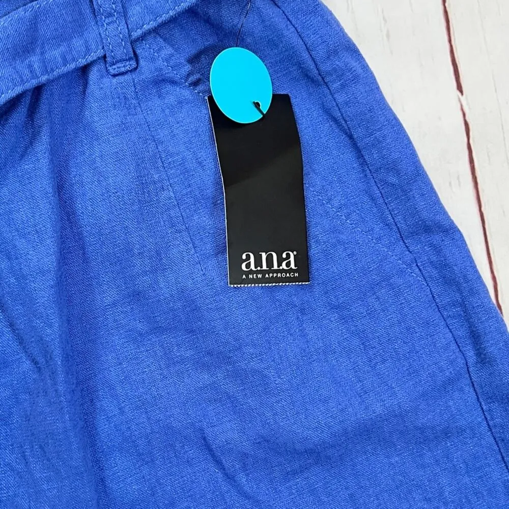 A.n.a Women’s High Waisted  Paperbag Jet Set Blue Tie Waist Shorts Sz S - Image 15