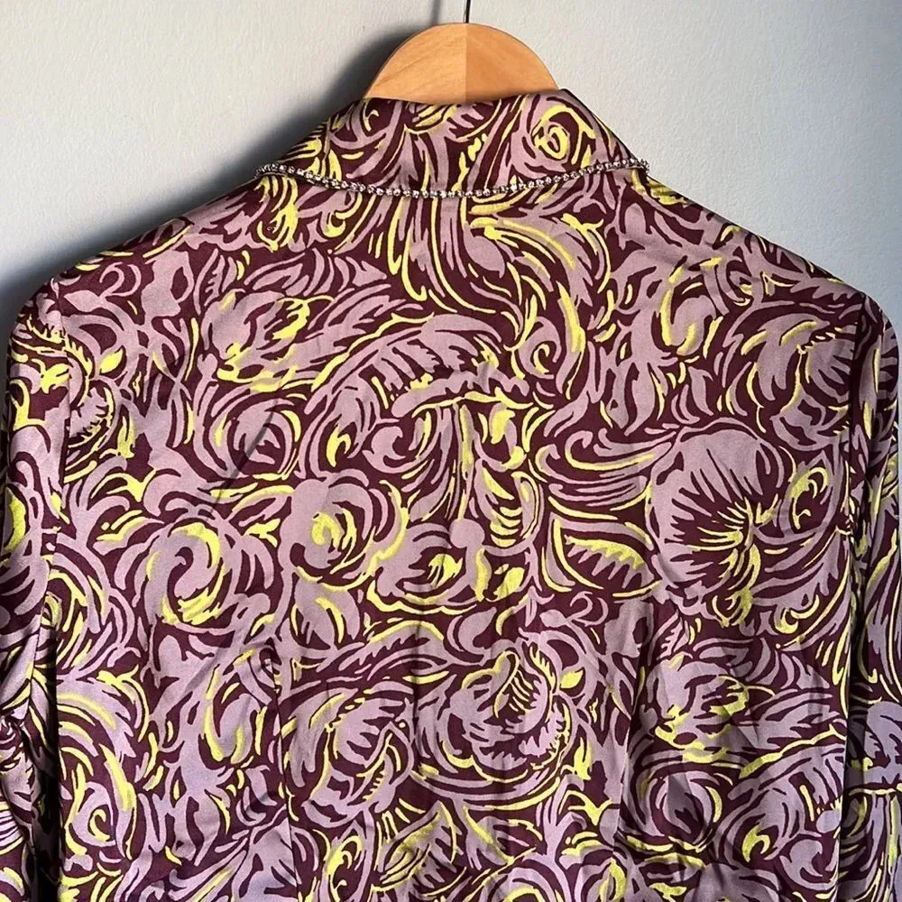Cinq A Sept Purple Blanche Rhinestone Printed Button Front Top - Image 10