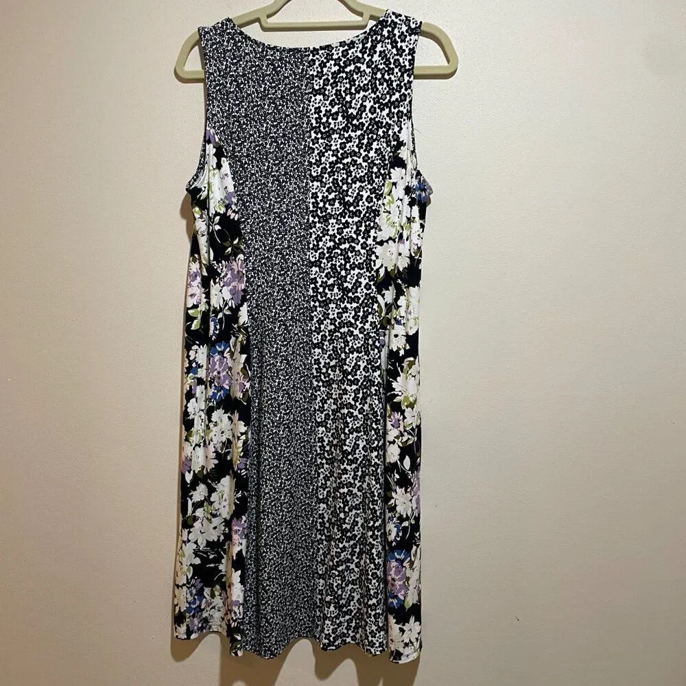 J Jill Wearever Collection M TALL Floral Patchwork Mixed Print Sleeveless Dress Black Size M - Image 10
