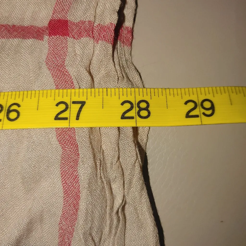 Scarf Wrap V Fraas Beige Plaid Vintage Fringe Edges Lightweight Cotton Viscose - Image 4