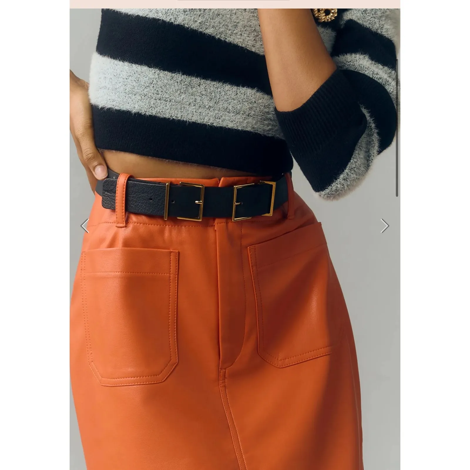 Anthropologie Maeve The Colette Dark Orange Vegan‎ Leather Skirt Size Large - Image 4