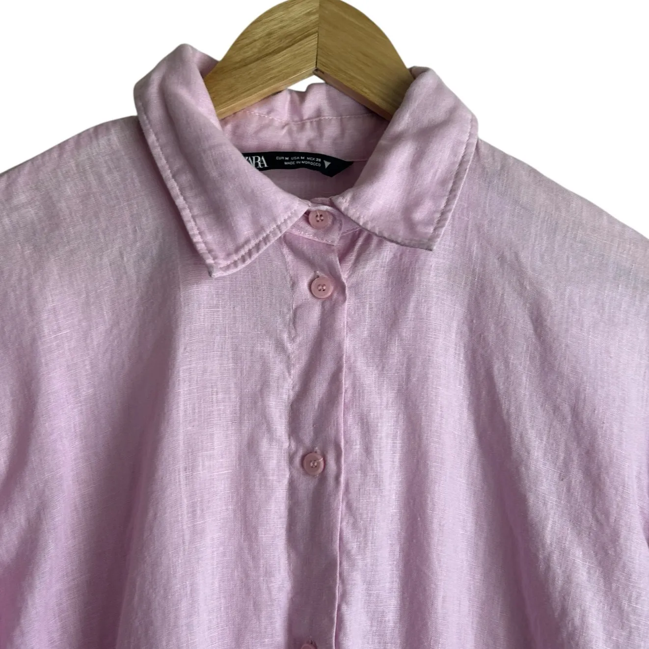 Zara Women Tunic Top M Pink Linen Button‎ Up Preppy Coastal Beachy Cottage Vacay - Image 14