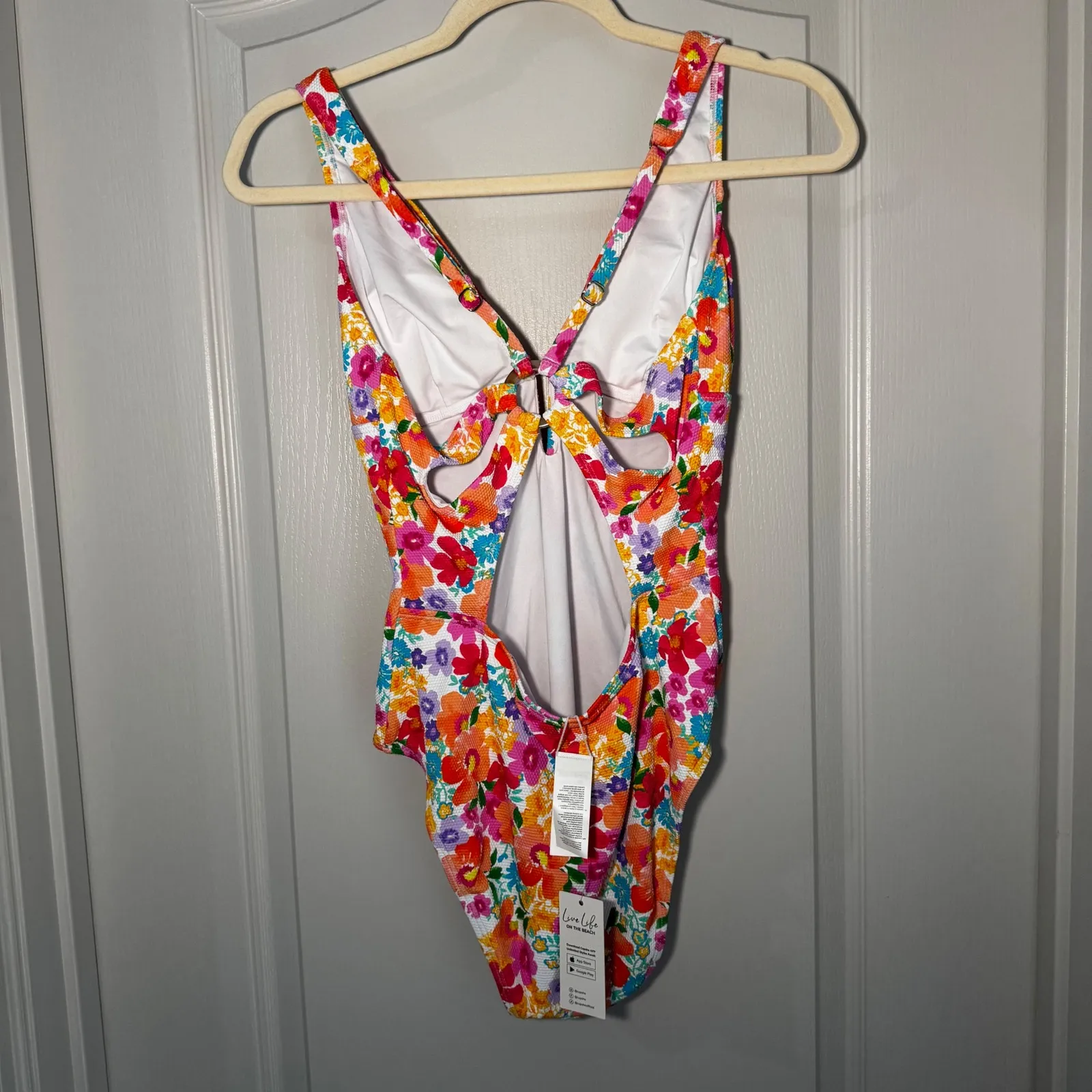 Cupshe Floral One Piece Swimsuit Deep V Zipper Front Back Cutout Women's M - Image 3