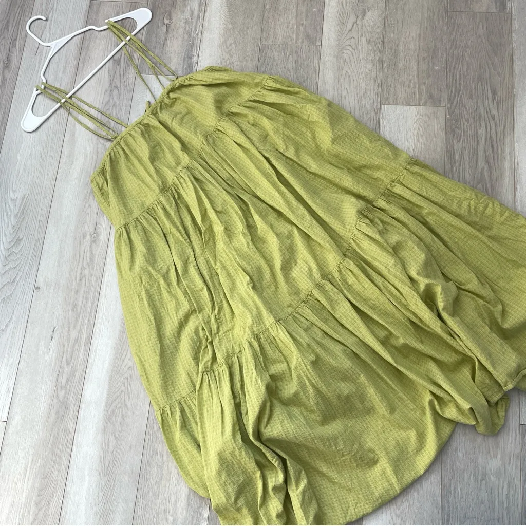 Everlane Tiered Dress gingham check billow maxi womens Green (small) minimalist - Image 2