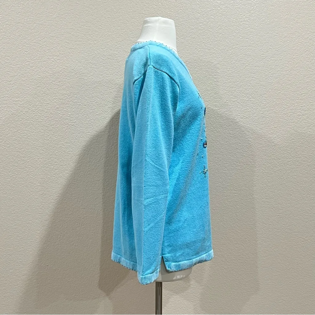 Quacker Factory Light Blue Sequins and Rhinestones Snowflakes Sweater Size Small - Image 6