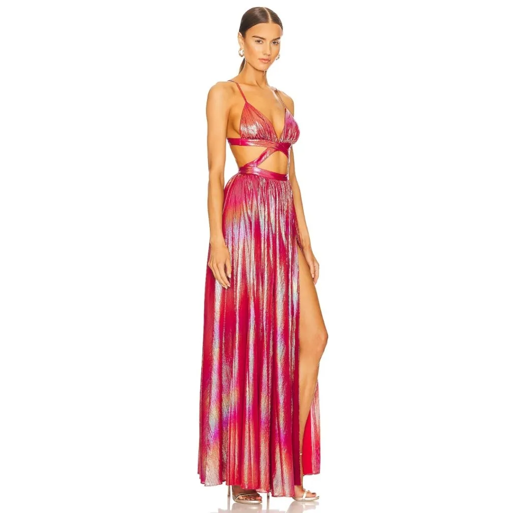 NWT Retrofete Jett Dress XL Multicolor Cutout Ombre Metallic Maxi - Image 3