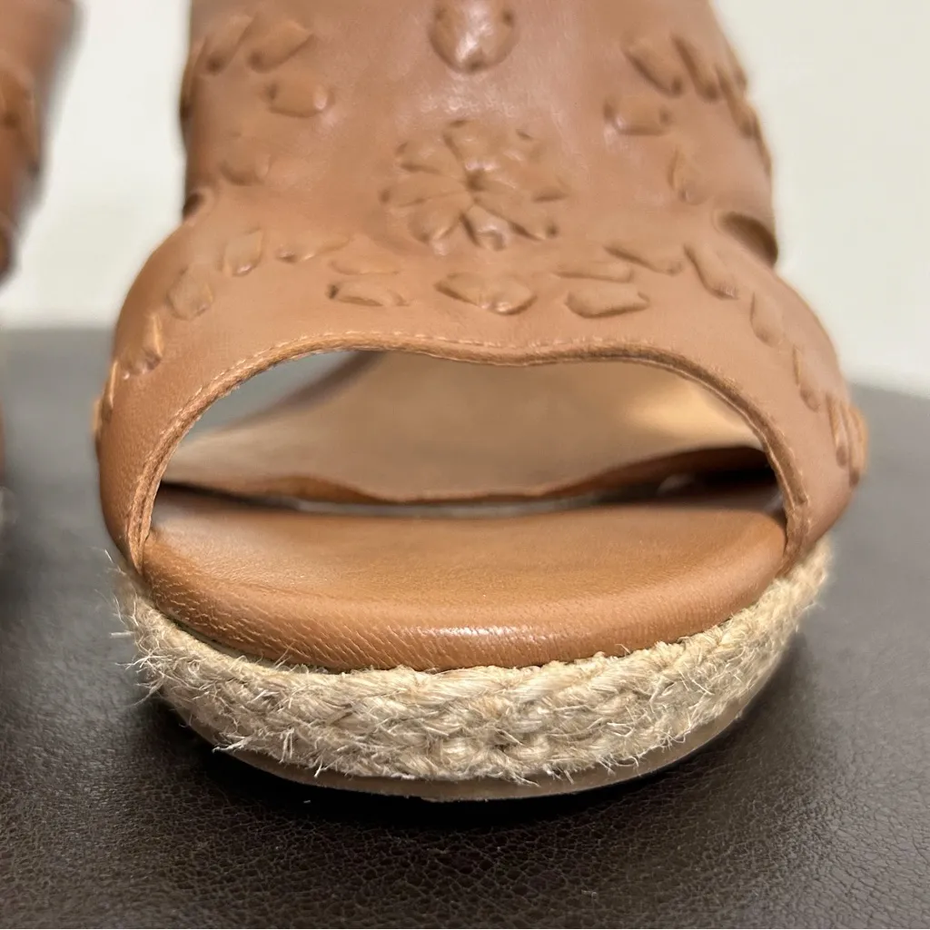 Jack Rogers Sophia Oak Brown Leather Wedge Whipstitch Heel Open Toe Sandals 7 M - Image 11