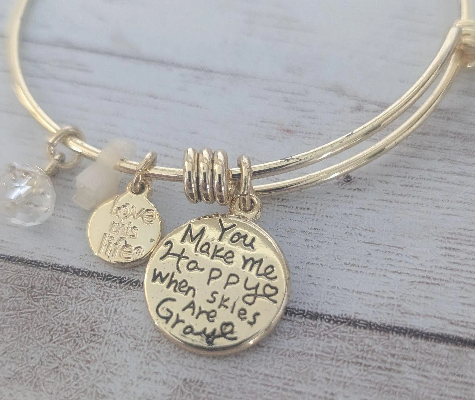 Gold Tone You Are My Sunshine Adjustable Bracelet - Image 8