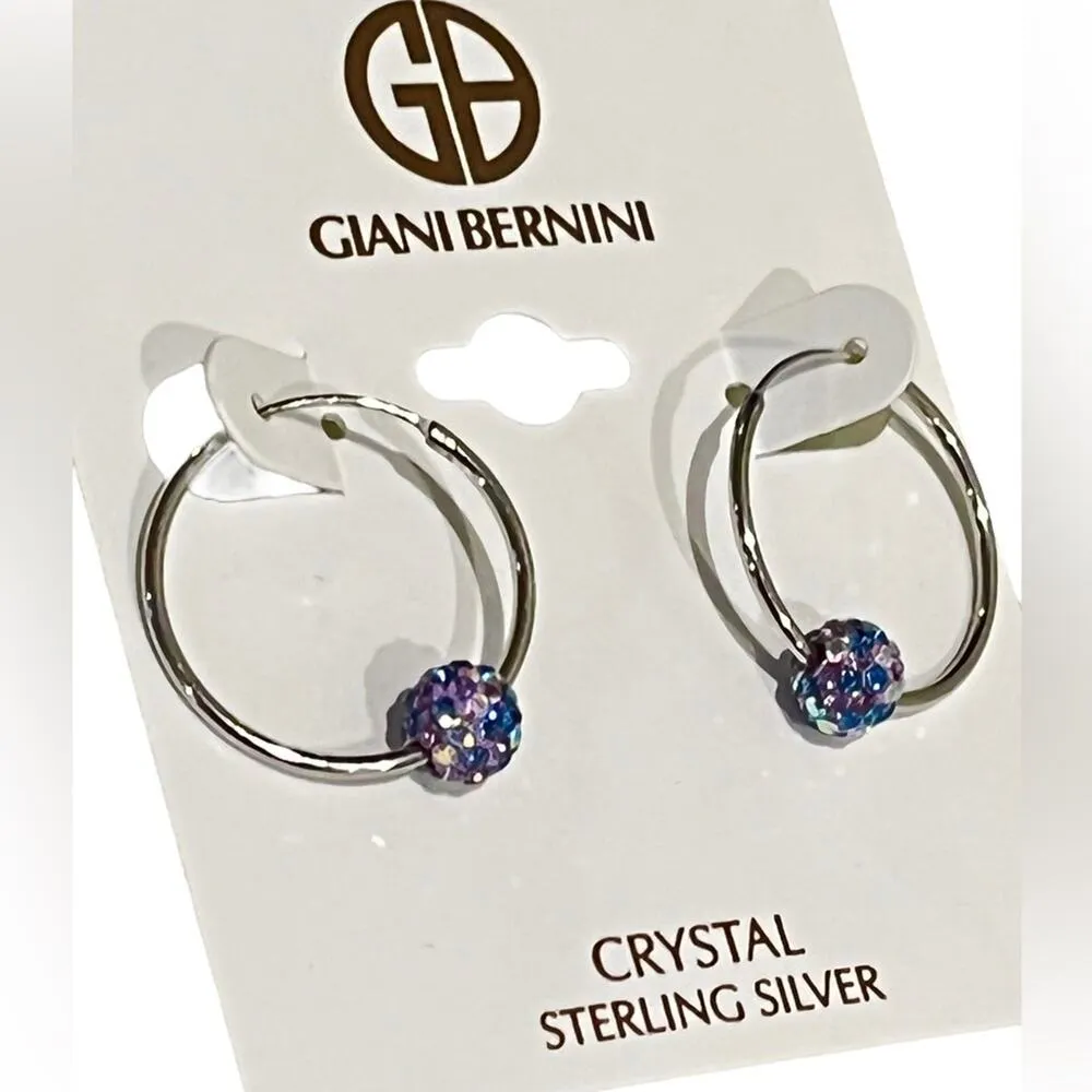NEW Giani Bernini HOOP EARRINGS 1" Aurora Borealis Crystal Ball Sterling Silver - Image 2