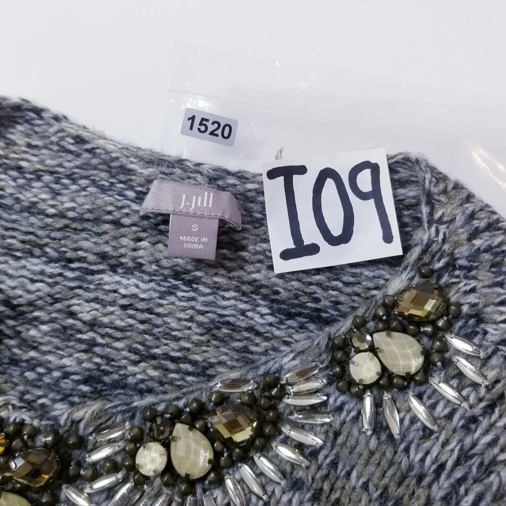 J. Jill Camel Wool Blend Knit Jeweled Short Academia Gray Cardigan Blazer - Image 11