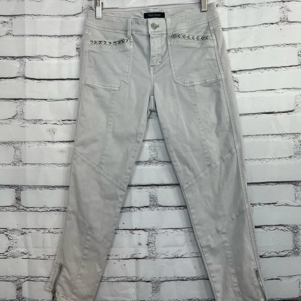 White House Black Market Slim Crop Pants Women’s 2 Gray Moto Zip Stretch Utility - Image 6